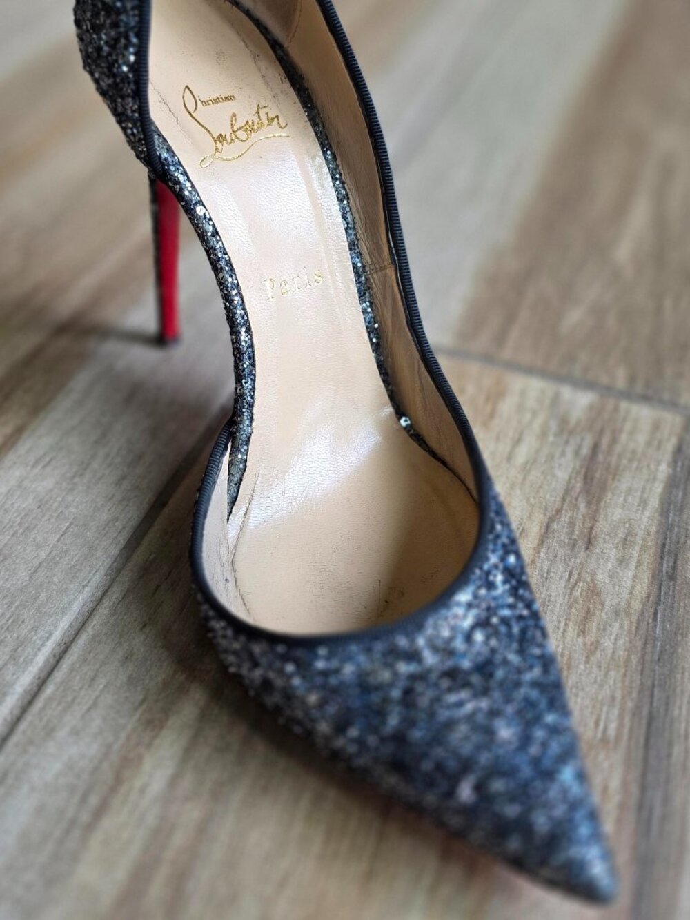 Christian Louboutin Iriza Grey Glitter D'Orsay Pump Shoe Eur. 41